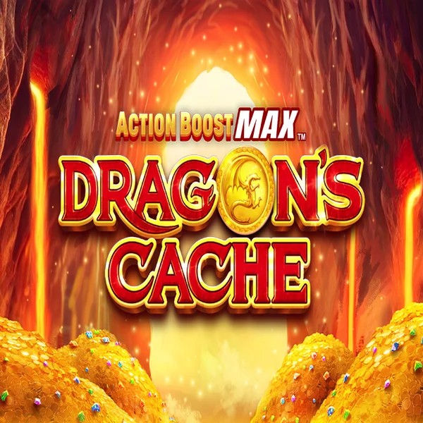 Action Boost Max Dragon's Cache slot logo by SpinPlay Games at Spinfin Casino
